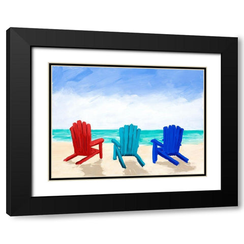 Beach Chair Trio Black Modern Wood Framed Art Print with Double Matting by DeRice, Julie