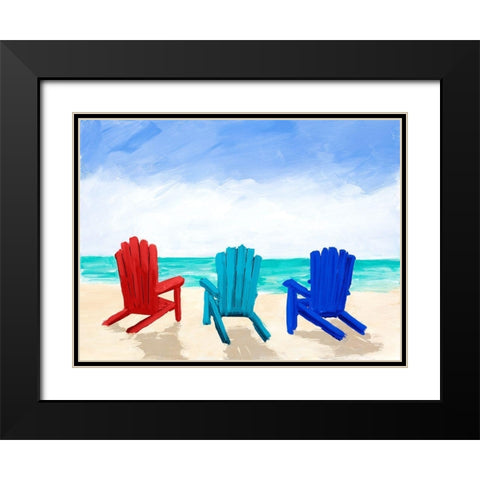 Beach Chair Trio Black Modern Wood Framed Art Print with Double Matting by DeRice, Julie