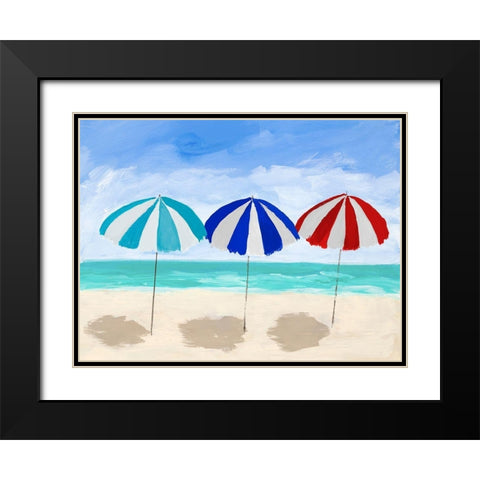 Beach Umbrella Trio Black Modern Wood Framed Art Print with Double Matting by DeRice, Julie