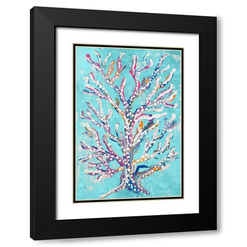 Dotted Coral on Teal Black Modern Wood Framed Art Print with Double Matting by Ritter, Gina