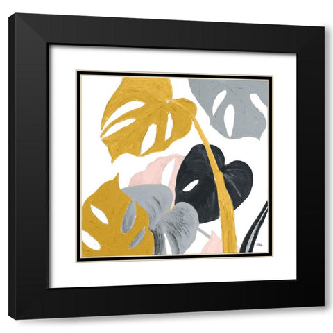 Monstera Design Black Modern Wood Framed Art Print with Double Matting by Pinto, Patricia