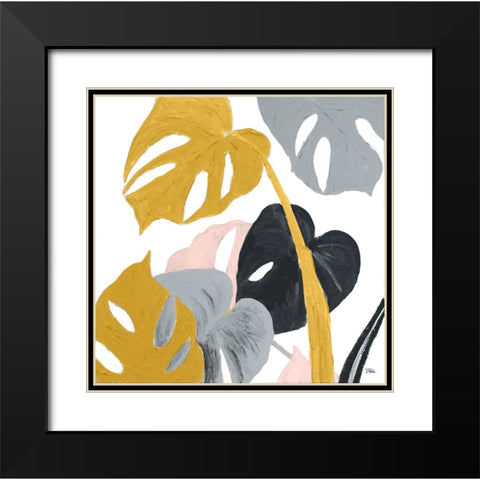 Monstera Design Black Modern Wood Framed Art Print with Double Matting by Pinto, Patricia