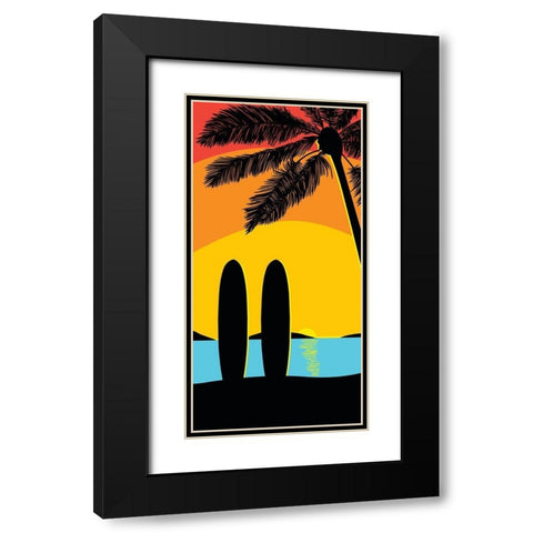 Sunset Surf Panel Black Modern Wood Framed Art Print with Double Matting by Edwins, Hugo
