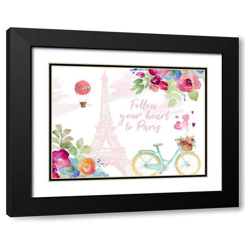 Follow Your Heart to Paris Black Modern Wood Framed Art Print with Double Matting by Loreth, Lanie