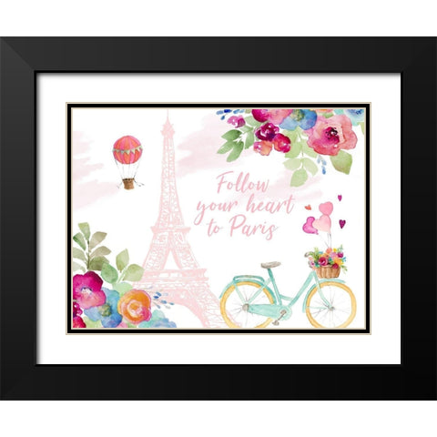 Follow Your Heart to Paris Black Modern Wood Framed Art Print with Double Matting by Loreth, Lanie