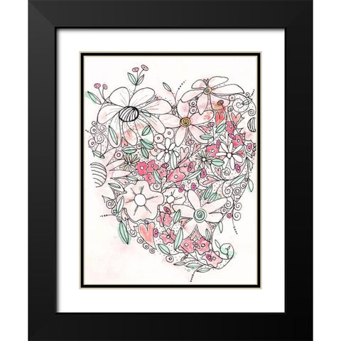 Blooming Heart I Black Modern Wood Framed Art Print with Double Matting by Krinlox