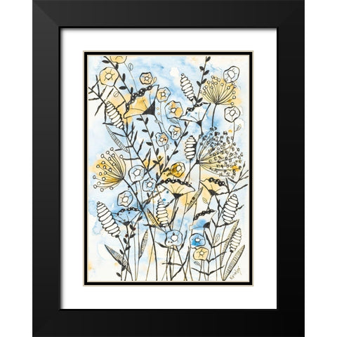 Yellow and Blue Blooms II Black Modern Wood Framed Art Print with Double Matting by Krinlox