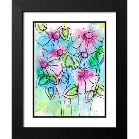 Vibrant Bursts and Blossoms Black Modern Wood Framed Art Print with Double Matting by Krinlox