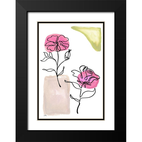 Modern Floral Line I Black Modern Wood Framed Art Print with Double Matting by Medley, Elizabeth