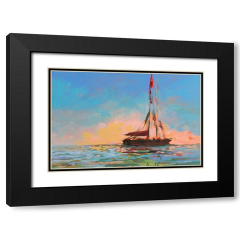 Sailboat On The Horizon Black Modern Wood Framed Art Print with Double Matting by Slivka, Jane
