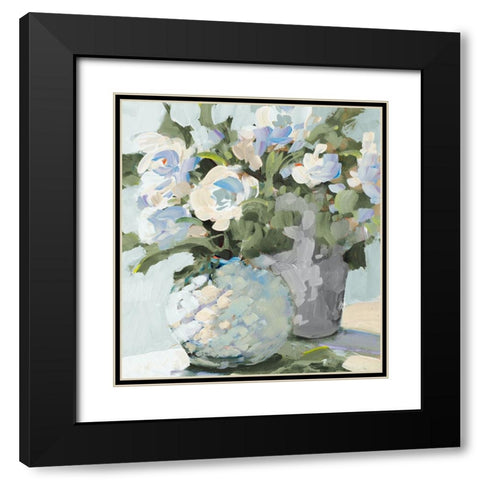 Blue Florals Black Modern Wood Framed Art Print with Double Matting by Slivka, Jane
