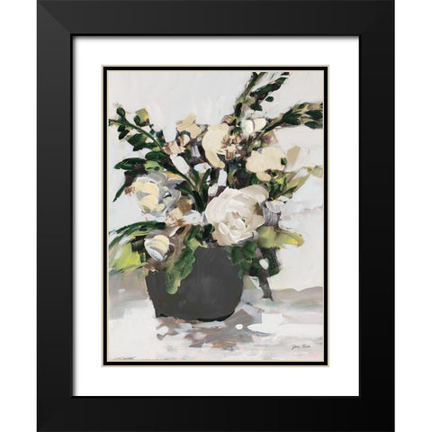White Potted Roses Black Modern Wood Framed Art Print with Double Matting by Slivka, Jane