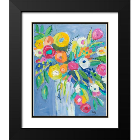 Cheerful Blossoms Black Modern Wood Framed Art Print with Double Matting by Krinlox