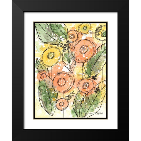 Warm Florals Black Modern Wood Framed Art Print with Double Matting by Krinlox