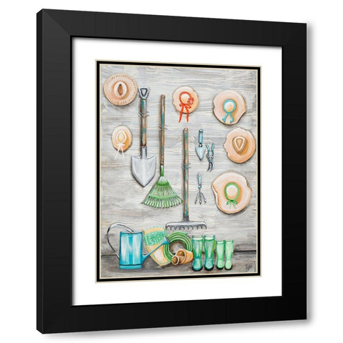 Garden Hats And Tools Black Modern Wood Framed Art Print with Double Matting by Ritter, Gina