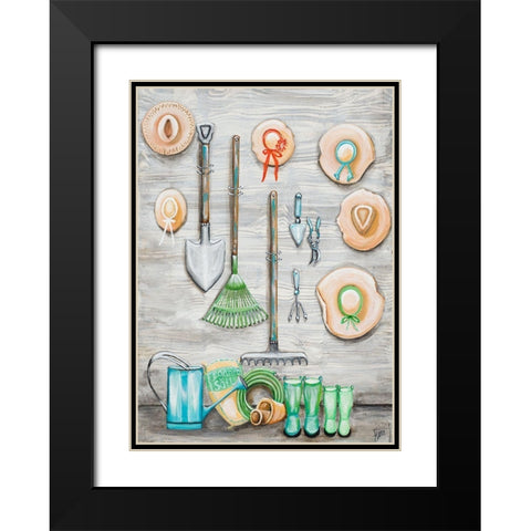 Garden Hats And Tools Black Modern Wood Framed Art Print with Double Matting by Ritter, Gina