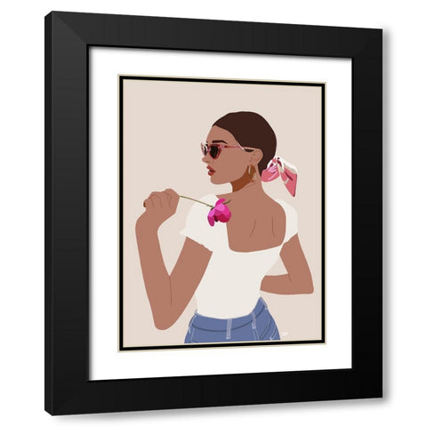 Bandana Girl Black Modern Wood Framed Art Print with Double Matting by Amaya