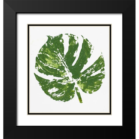 Tropical Leaf Stamp Black Modern Wood Framed Art Print with Double Matting by Pinto, Patricia