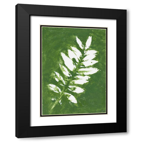 Tropical Leaf Branch Stamp White Black Modern Wood Framed Art Print with Double Matting by Pinto, Patricia