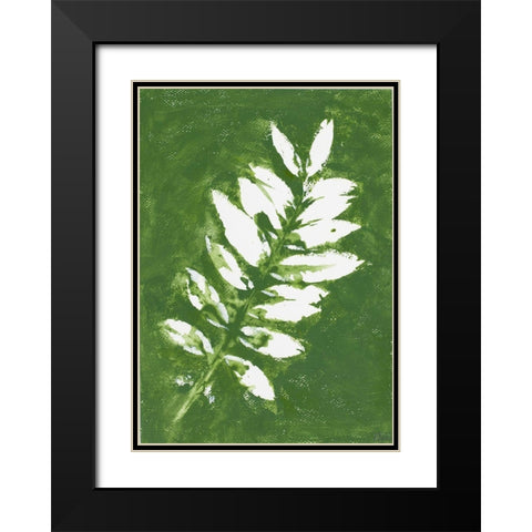 Tropical Leaf Branch Stamp White Black Modern Wood Framed Art Print with Double Matting by Pinto, Patricia