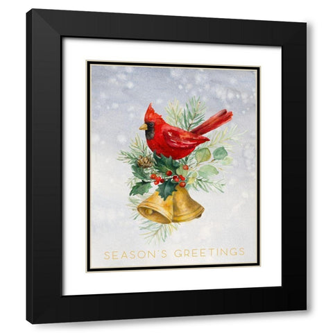 Northern Cardinal Seasons Greetings Black Modern Wood Framed Art Print with Double Matting by Loreth, Lanie