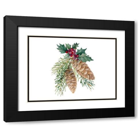 Pinecones And Holly Black Modern Wood Framed Art Print with Double Matting by Loreth, Lanie