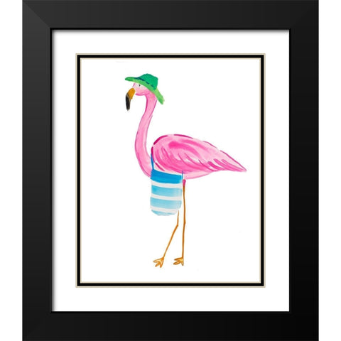Beach Flamingo I Black Modern Wood Framed Art Print with Double Matting by DeRice, Julie