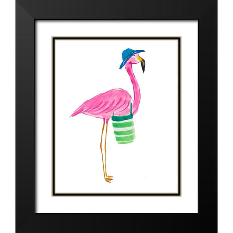 Beach Flamingo II Black Modern Wood Framed Art Print with Double Matting by DeRice, Julie