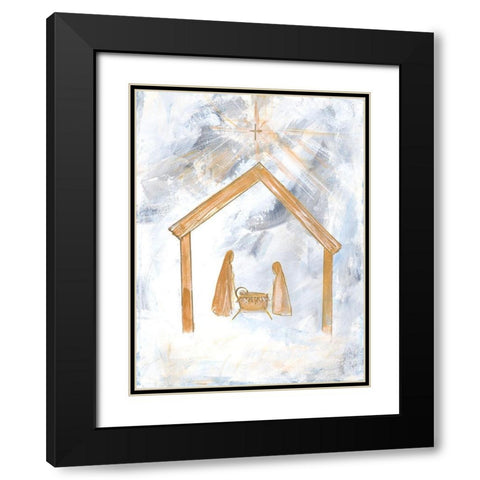 Nativity Silver and Gold Black Modern Wood Framed Art Print with Double Matting by Maria, Robin