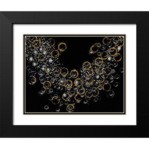 Black and Gold Bubbles I Black Modern Wood Framed Art Print with Double Matting by Pattinian, Merri
