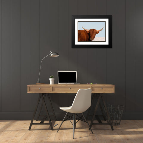 Steer Black Modern Wood Framed Art Print with Double Matting by Walker, Carol