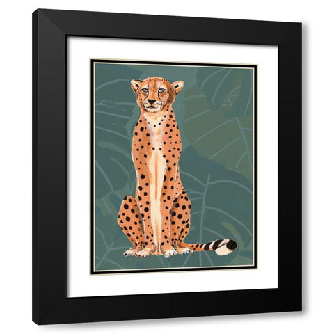 Cheetah Retro On Leaf Pattern Black Modern Wood Framed Art Print with Double Matting by Pinto, Patricia