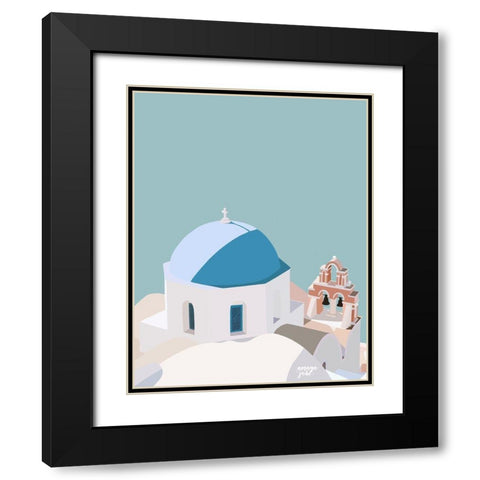 Santorini Blue Black Modern Wood Framed Art Print with Double Matting by Amaya