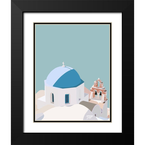 Santorini Blue Black Modern Wood Framed Art Print with Double Matting by Amaya