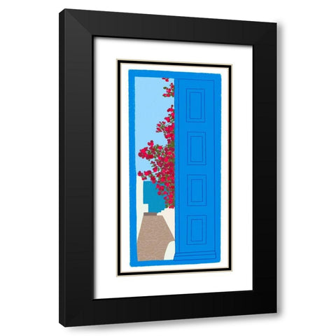 Blue Santorini Door Black Modern Wood Framed Art Print with Double Matting by Amaya