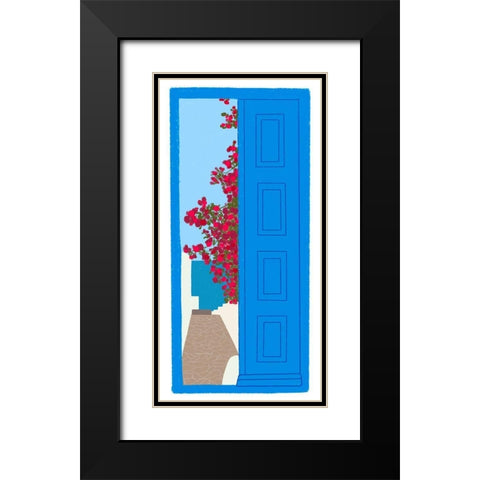 Blue Santorini Door Black Modern Wood Framed Art Print with Double Matting by Amaya