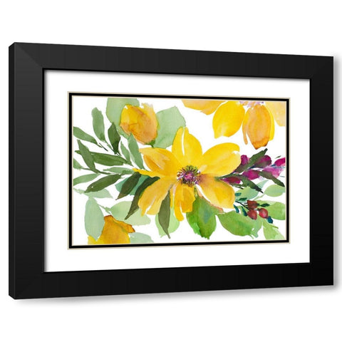 Bright Yellow Bloom with Fushia Stem Flowers Black Modern Wood Framed Art Print with Double Matting by Loreth, Lanie