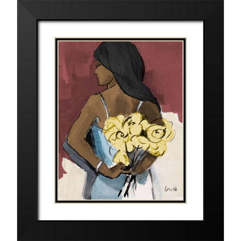 Girl With Yellow Roses Black Modern Wood Framed Art Print with Double Matting by Loreth, Lanie