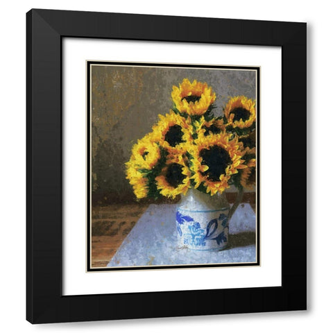 Sunflowers in Pitcher Black Modern Wood Framed Art Print with Double Matting by Medley, Elizabeth