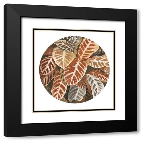 Sepia Leaves In Circle Black Modern Wood Framed Art Print with Double Matting by Pinto, Patricia