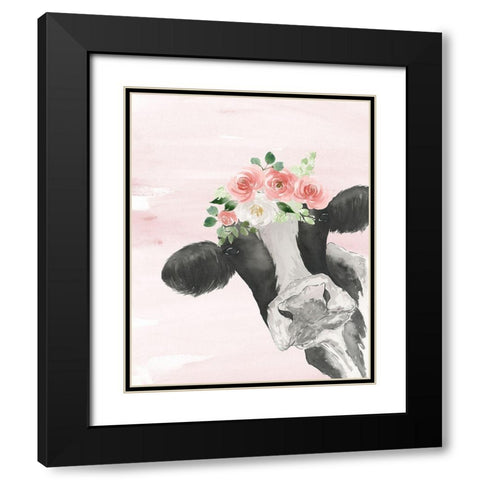 Crowned Cow on Pink Black Modern Wood Framed Art Print with Double Matting by Price, Lucille