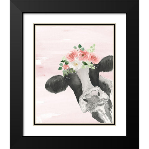 Crowned Cow on Pink Black Modern Wood Framed Art Print with Double Matting by Price, Lucille