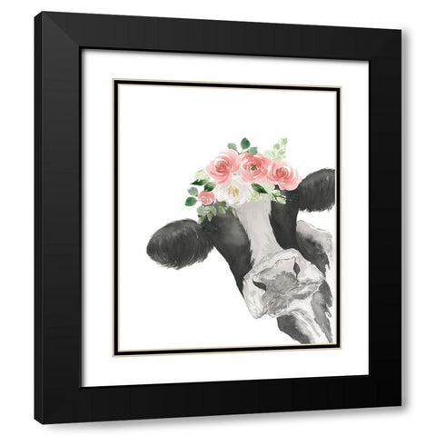 Hello Cow With Flower Crown Black Modern Wood Framed Art Print with Double Matting by Price, Lucille
