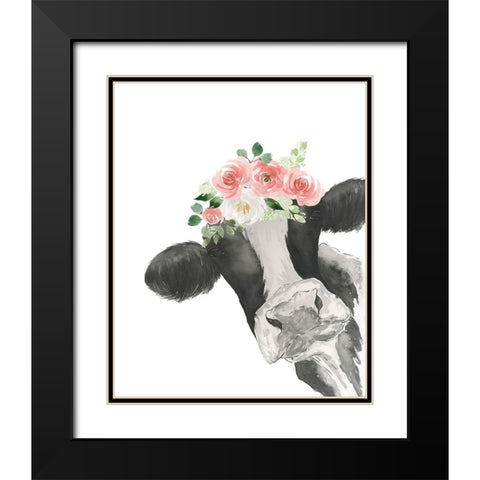 Hello Cow With Flower Crown Black Modern Wood Framed Art Print with Double Matting by Price, Lucille