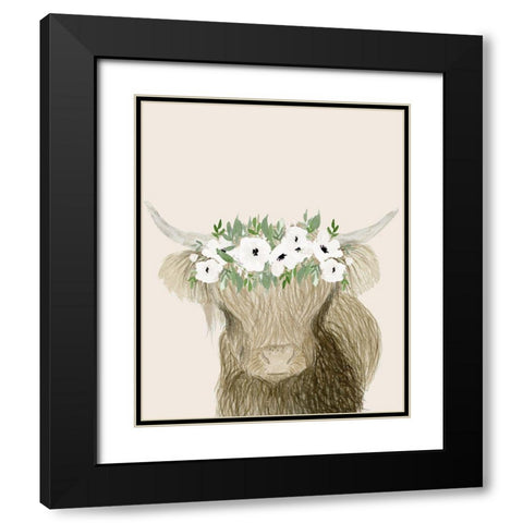 Floral Crowned Bull Black Modern Wood Framed Art Print with Double Matting by Price, Lucille