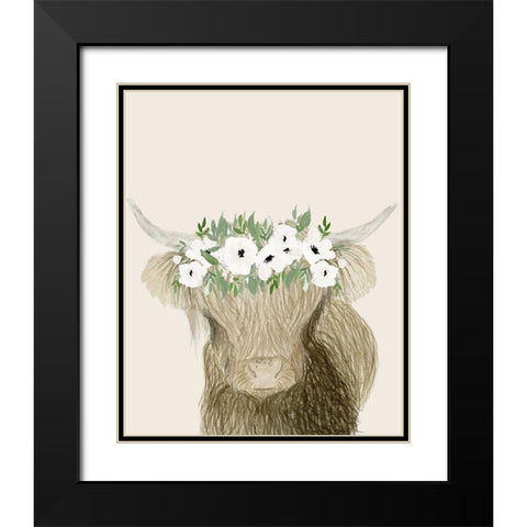 Floral Crowned Bull Black Modern Wood Framed Art Print with Double Matting by Price, Lucille
