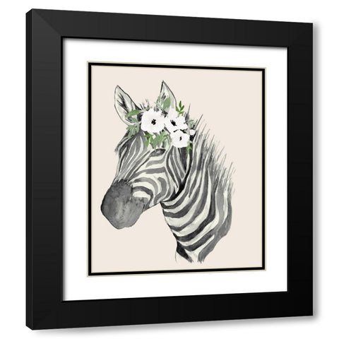 Floral Crowned Zebra Black Modern Wood Framed Art Print with Double Matting by Price, Lucille