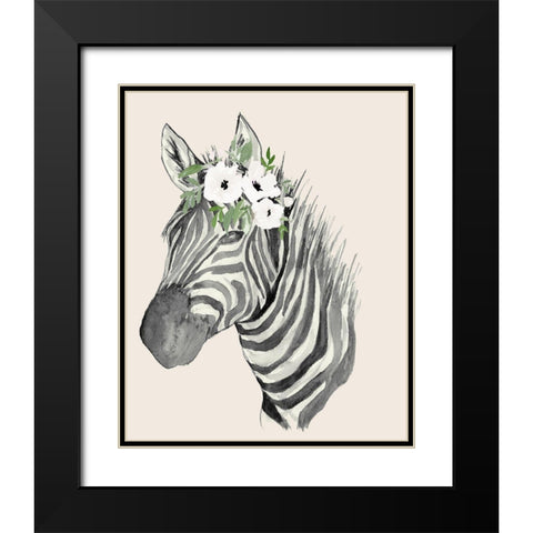 Floral Crowned Zebra Black Modern Wood Framed Art Print with Double Matting by Price, Lucille