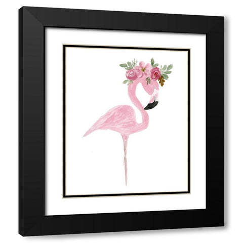 Pink Floral Crown Flamingo Black Modern Wood Framed Art Print with Double Matting by Price, Lucille