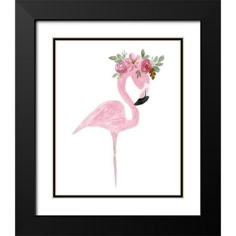 Pink Floral Crown Flamingo Black Modern Wood Framed Art Print with Double Matting by Price, Lucille